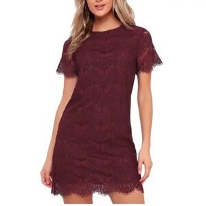 Lulu's NWT Take Me to Brunch Burgundy Maroon Lace Shift Dress XS